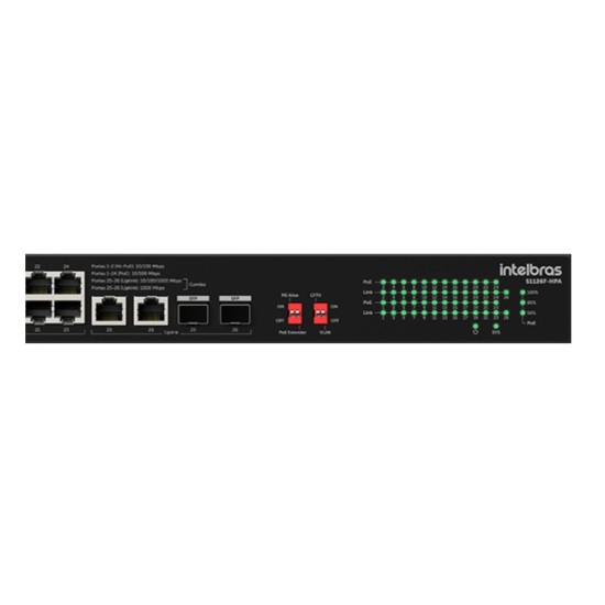 SWITCH 24 PORTAS FAST POE+2 PORTAS SFP S1126F HPA INTELBRAS - INSTRUFIBER