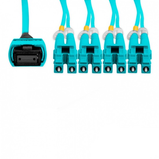 Cabo MPO Fêmea para 4LC/UPC 3m, 8 Fibras Duplex, OM3 G651.1 50/125 Multimodo, Tipo B LSZH Aqua Breakout - INSTRUFIBER