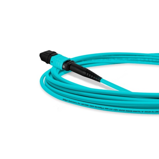 Cabo MPO para MPO Fêmea 7m, 12 Fibras, OM3 G651.1 50/125 Multimodo, Tipo B LSZH Aqua - INSTRUFIBER