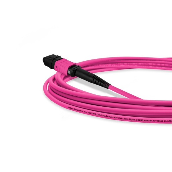 Cabo MPO/APC para MPO/APC Fêmea 5m, 12 Fibras, OM4 G651.1 50/125 Multimodo, Tipo B LSZH Magenta - INSTRUFIBER