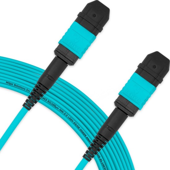 Cabo MPO para MPO Fêmea 20m, 12 Fibras, OM3 G651.1 50/125 Multimodo, Tipo B LSZH Aqua - INSTRUFIBER
