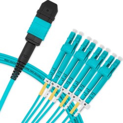 Cabo MPO Fêmea para 4LC/UPC 3m, 8 Fibras Duplex, OM3 G651.1 50/125 Multimodo, Tipo B LSZH Aqua Breakout - INSTRUFIBER