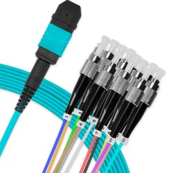 Cabo FC-PC x 12F para MPO-UPC Fêmea 10m, 12 Fibras OM3 G651.1 50/125 Fibra Multimodo, Tipo A LSZH Aqua - INSTRUFIBER