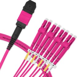 Cabo MPO Fêmea para 4LC/UPC 3m, 8 Fibras Duplex, OM4 G651.1 50/125 Multimodo, Tipo B LSZH Magenta Breakout - INSTRUFIBER