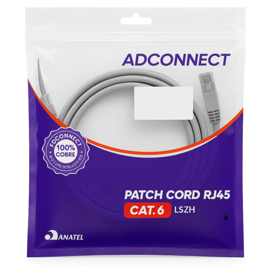 Patch Cord CAT6 2,5 Metros LSZH Cinza AD Connect AD-10392 - INSTRUFIBER